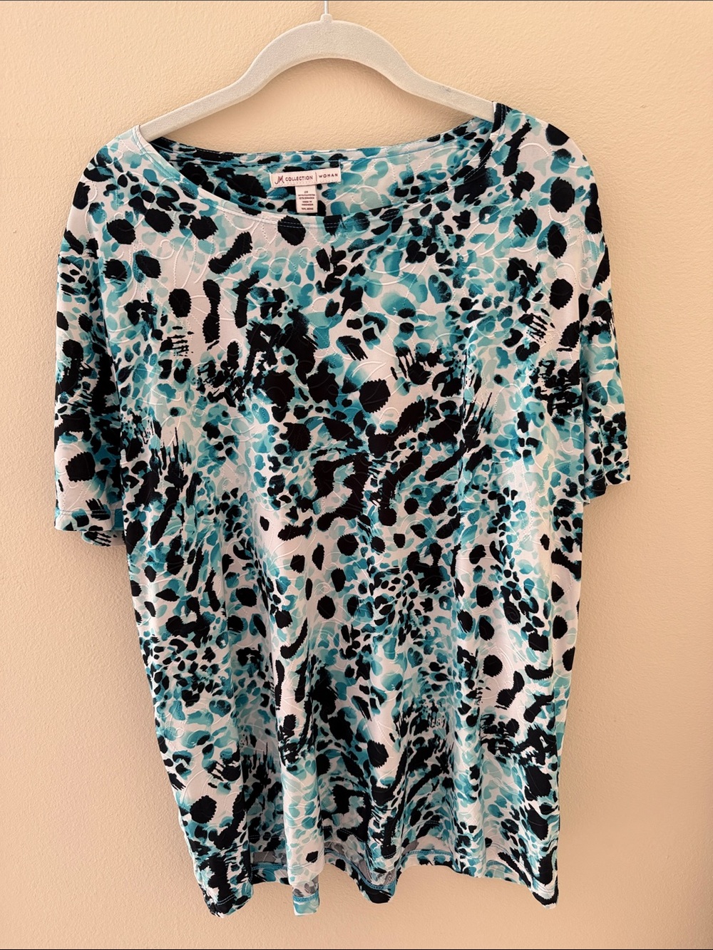 JM Collection Teal & Black Abstract Animal Print Short Sleeve Tee